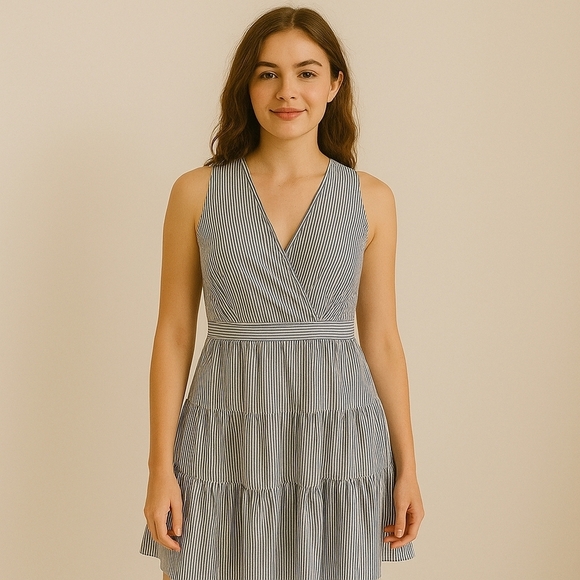 Tommy Hilfiger Textured Stripe Tiered Fit & Flare Dress – Size 14 – NWT - Picture 1 of 6